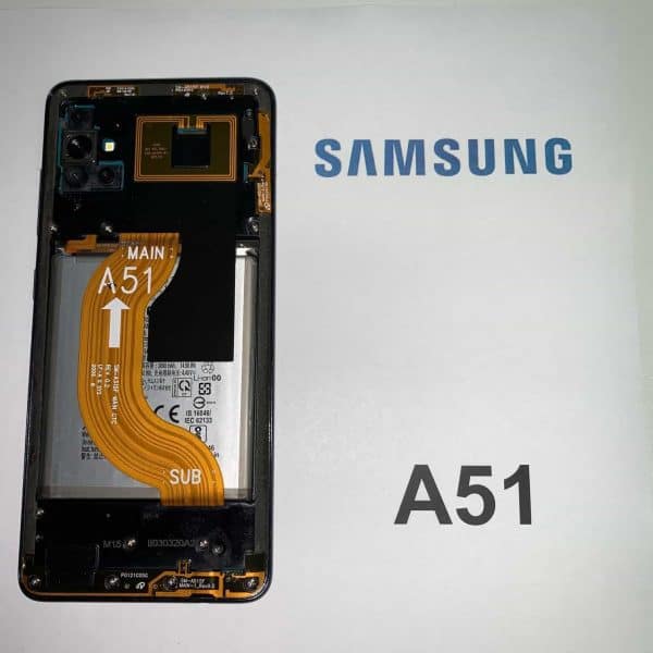 image of Samsung A51 with the back cover removed