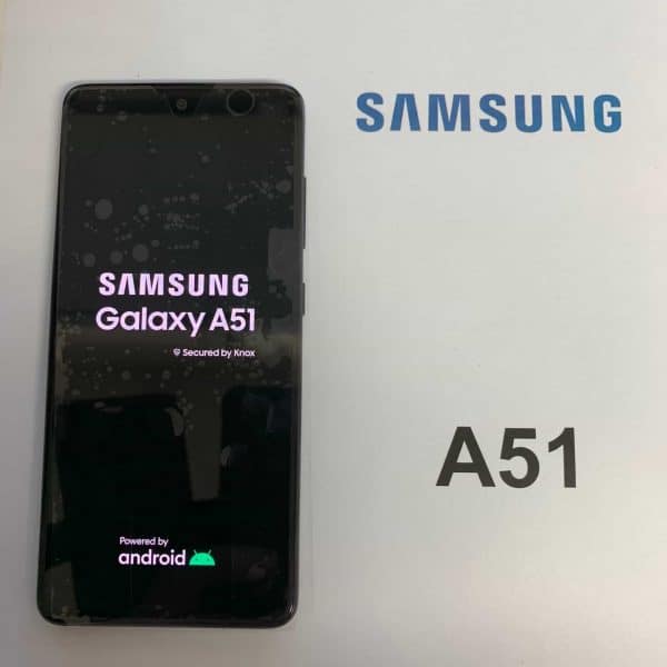 image of Samsung A51 with a repaired cracked screen