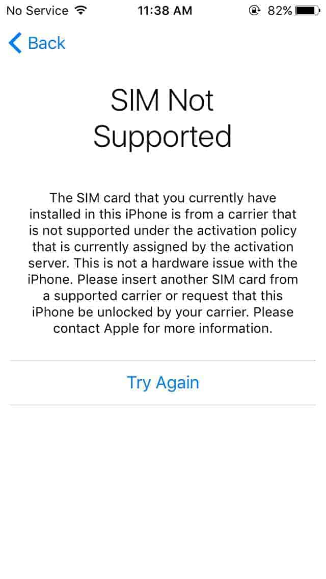 iPhone SIM Not Supported